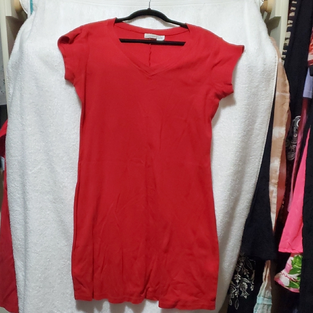 Red Cap Sleeve Midi Tunic Dress